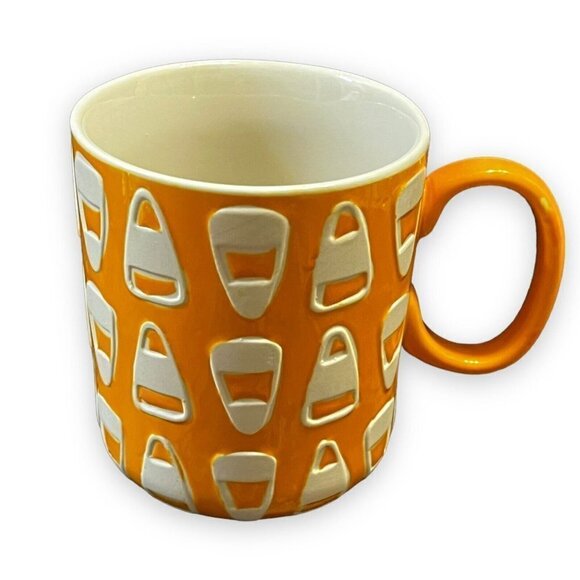 Walgreens Halloween Candy Corn Coffee Tea Mug Ceramic Orange Cream Raised 3-D - Picture 1 of 8